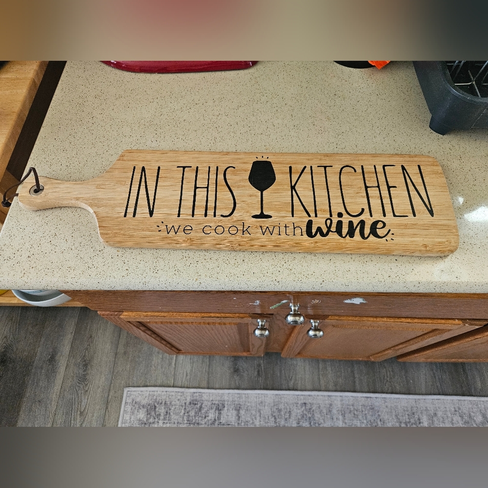 Wooden Kitchen Cutting Board with Black Text